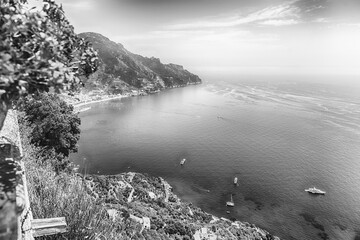 Scenic panoramic view of Amalfi Coast from Ravello, Italy