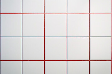 White square tiles with red grout lines
