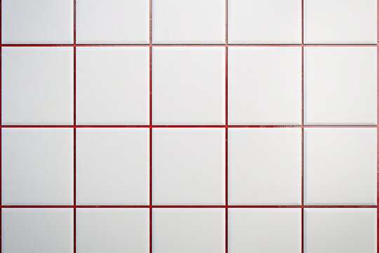 White square tiles with red grout lines