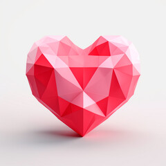 Low-poly heart, with visible geometric markings. Valentine's Day. 3D rendering design illustration.