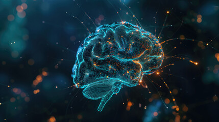 Vibrant Human Brain Neural Network Concept Colorful digital illustration of a human brain depicting neural activity and cognitive processes.