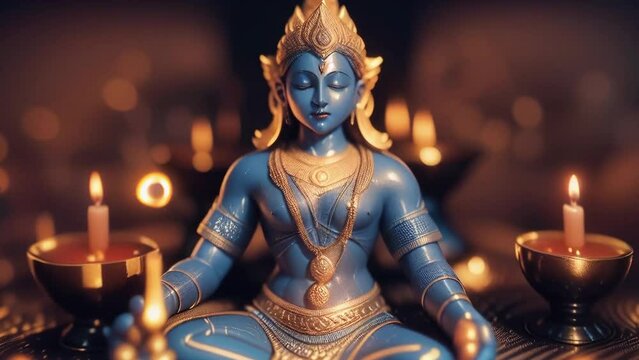 Spiritual Indian God - Brahma background animation. Seamless loop. AI generated