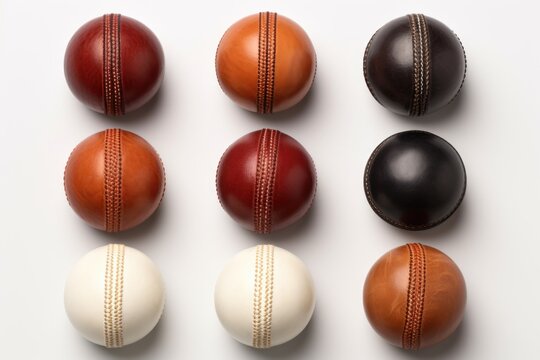 Leather cricket ball collection isolated on white background.
