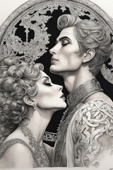 Intertwined Souls: Abstract Sculpture of Embracing Couple and kissing