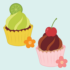 Cute cupcake muffin design vector art with decorative elements. 