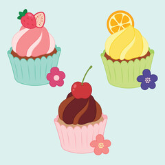 Cute cupcake muffin design vector art with decorative elements. 