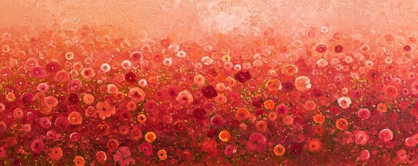 Red flower field background. Beautiful abstract nature header web banner design in crimson and salmon colors