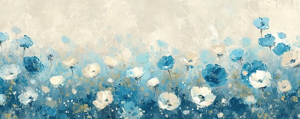 White and blue flower field. Beautiful abstract nature header web banner design in soft colors