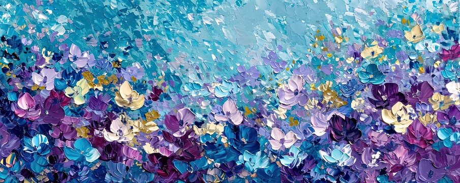 Lilac and blue abstract flower field. Beautiful abstract nature header web banner design