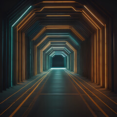 neon light behind a dark tunnel - generated by ai