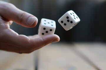two dice are flying out of a man's hand