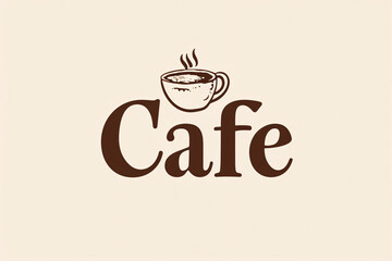 Simple cafe logo with coffee cup icon on beige background