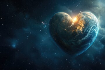 planet Earth in a shape of a heart in outer space