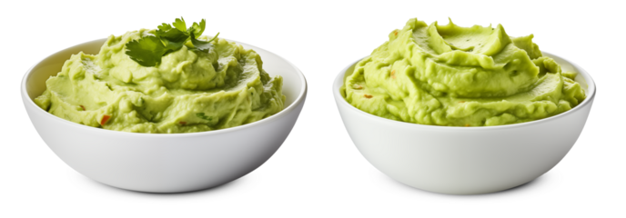 Fresh Homemade Guacamole in White Bowls