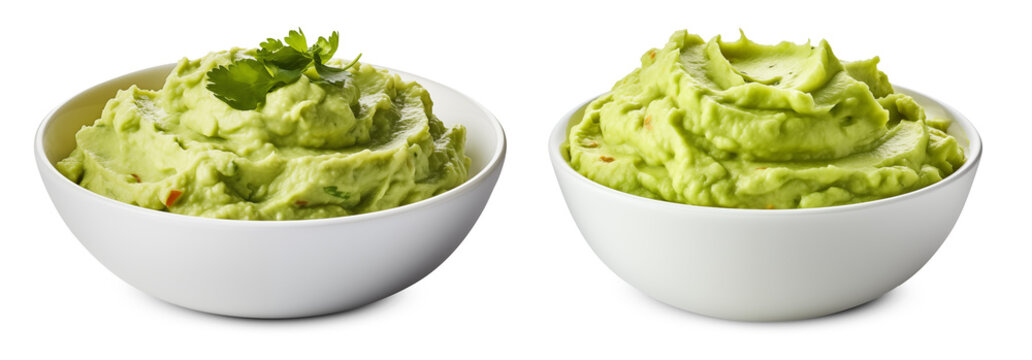 Fresh Homemade Guacamole in White Bowls