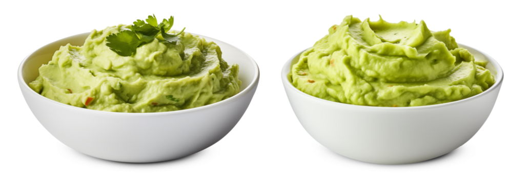 Fresh Homemade Guacamole in White Bowls