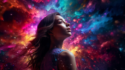 woman with colorful background