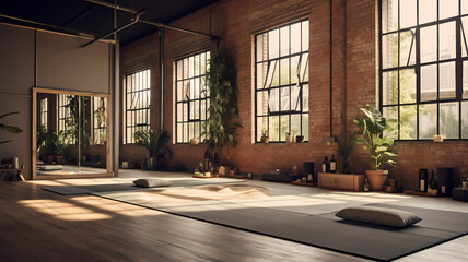 Fototapeta premium Tranquil Yoga Studio with Calming Decor and Natural Elements