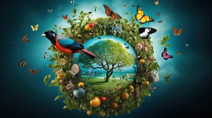 biodiversity in nature, bird, emphasizing the importance of preserving ecosystems and protecting endangered species to maintain a balanced and healthy planet - obrazy, fototapety, plakaty