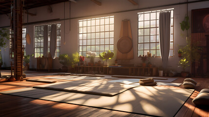 Obraz premium Tranquil Yoga Studio with Calming Decor and Natural Elements