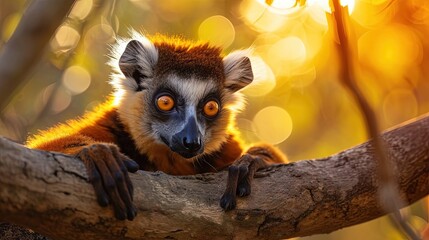 lemur on the tree - obrazy, fototapety, plakaty