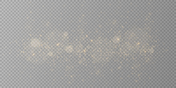 Gold sparks and golden stars glitter special light effect. Vector sparkles on transparent background. Christmas abstract. dust