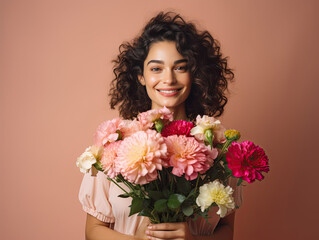 Beautiful woman with flowers, Valentine's Day, Mother's Day, Women's Day concept