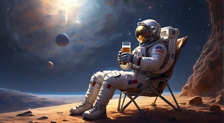 astronaut on the moon with juice, generative Ai