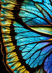 macro of a blue morpho butterfly wing