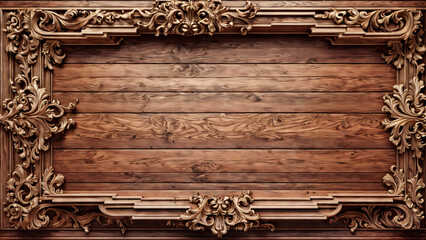 old wooden frame in baroque style, luxurious with ornaments and carvings on wood. ancient precious and exquisite. royal frame