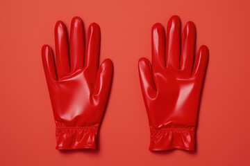 Obraz premium One pair red leather gloves on red background.