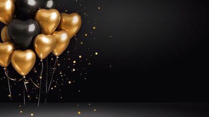 Elegant Celebration with Golden and Black Heart Balloons