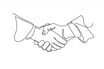 Continuous line drawing of handshake. Handshaking of business partners drawn by one single line. Vector illustration.