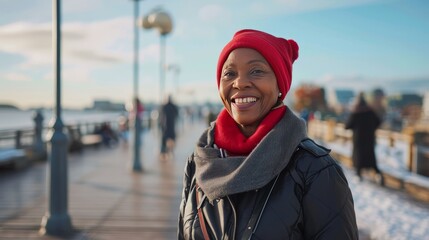 Obraz premium Winter Walk Along the Snowy Pier