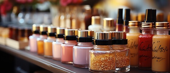 Makeup products, cosmetics and flowers, beauty concept. Cosmetic Glamour.