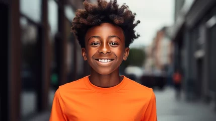 Poster Portrait of a cute arfican american boy smiling with clean teeth. Young black kid with a smile. © Danyilo
