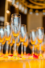 Empty champagne glasses close-up.