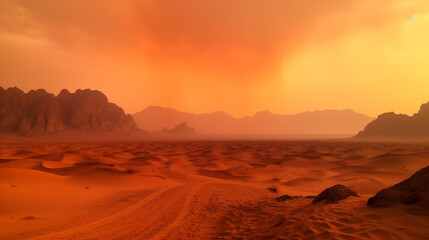 Fototapeta na wymiar Yellow desert and dramatic dusty sky