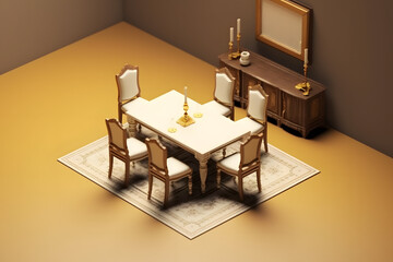 3d rendering isometric style dining room