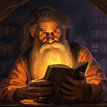 Storyteller open a magical book.