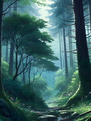 Serene nature scene with forest