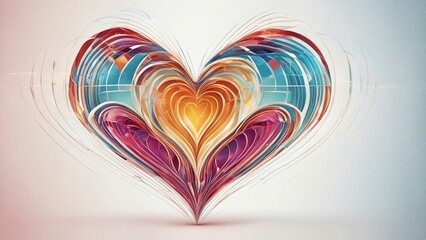 shape with heart A multicolored heart with line art and dividers on a white background.  