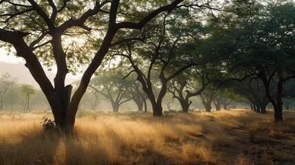 A Gentle Mist Envelops a Tranquil Walnut Grove - AI Generative