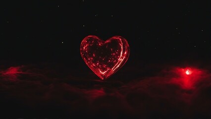 heart on black A red heart made of glowing lights on a black night sky. The heart is bright and warm, 
