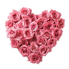 Valentine's Day Heart Crafted from PINK Roses, Isolated on a Transparent Background (PNG)