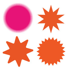 Set of vector starburst, sunburst badges. Simple flat style Vintage labels. Design elements. Colored stickers. A collection of different types and colors icon. eps 10