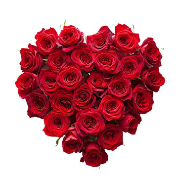 Valentine's Day Heart Crafted from Red Roses, Isolated on a Transparent Background (PNG)