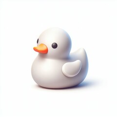White Cute Duckling. 3D Cartoon Clay Illustration on a light background.