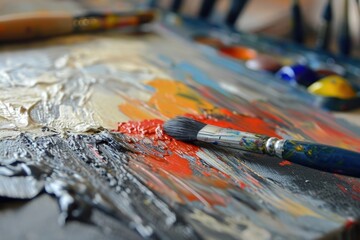 Fototapeta premium artistic scene of a hand painting with vibrant colors on a canvas