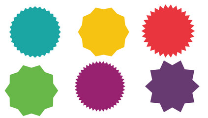 Set of vector starburst, sunburst badges. Simple flat style Vintage labels. Design elements. Colored stickers. A collection of different types and colors icon. eps 10 - obrazy, fototapety, plakaty